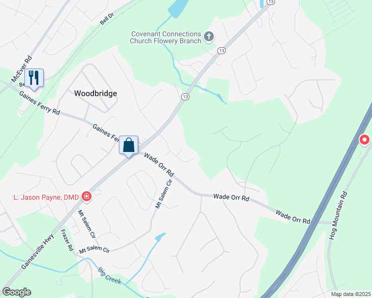 map of restaurants, bars, coffee shops, grocery stores, and more near 5964 Rose Overlook in Flowery Branch