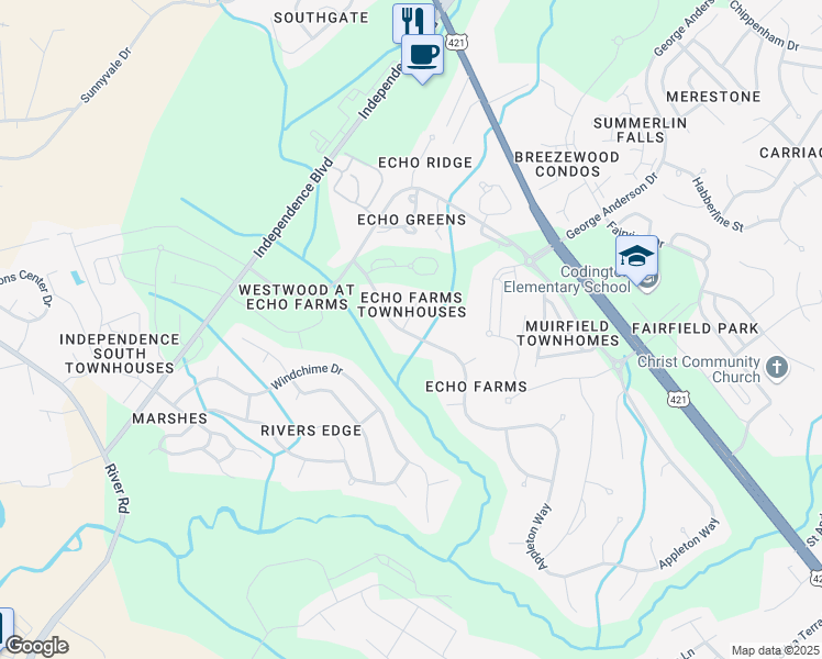 map of restaurants, bars, coffee shops, grocery stores, and more near 3825 Appleton Way in Wilmington