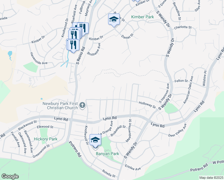 map of restaurants, bars, coffee shops, grocery stores, and more near 729 La Grange Avenue in Thousand Oaks