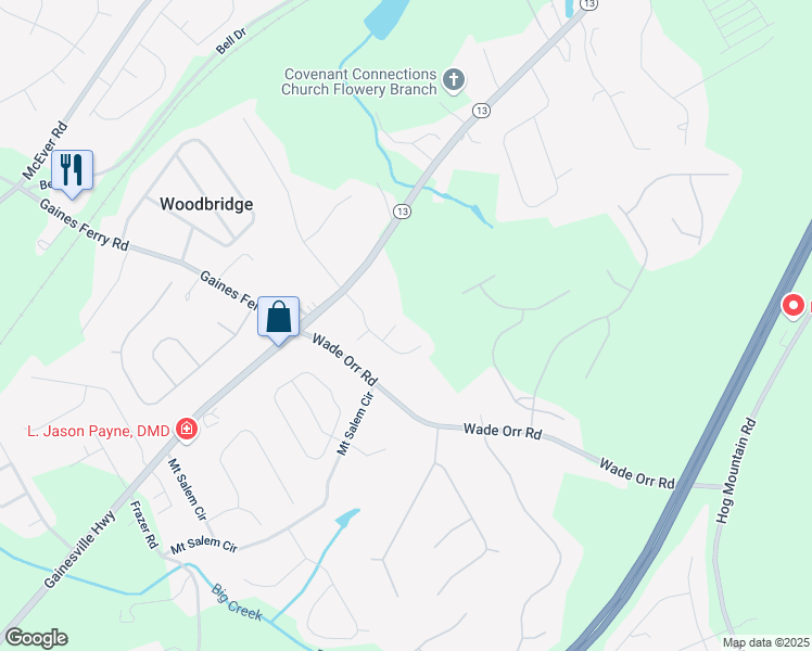 map of restaurants, bars, coffee shops, grocery stores, and more near 5964 Rose Overlook in Flowery Branch