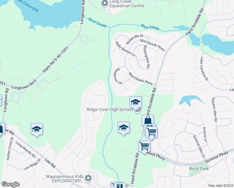 map of restaurants, bars, coffee shops, grocery stores, and more near 13 Burberry Lane in Columbia
