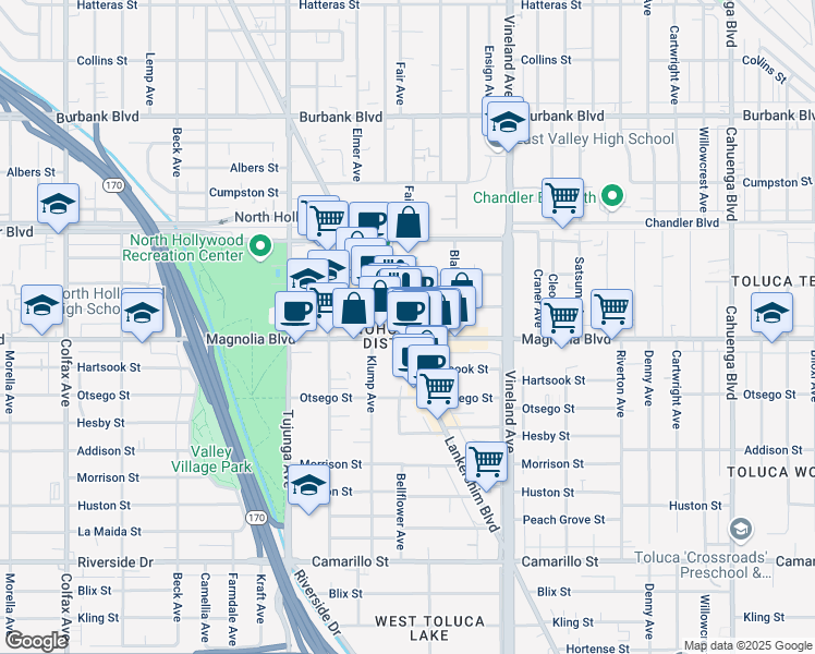 map of restaurants, bars, coffee shops, grocery stores, and more near in Los Angeles