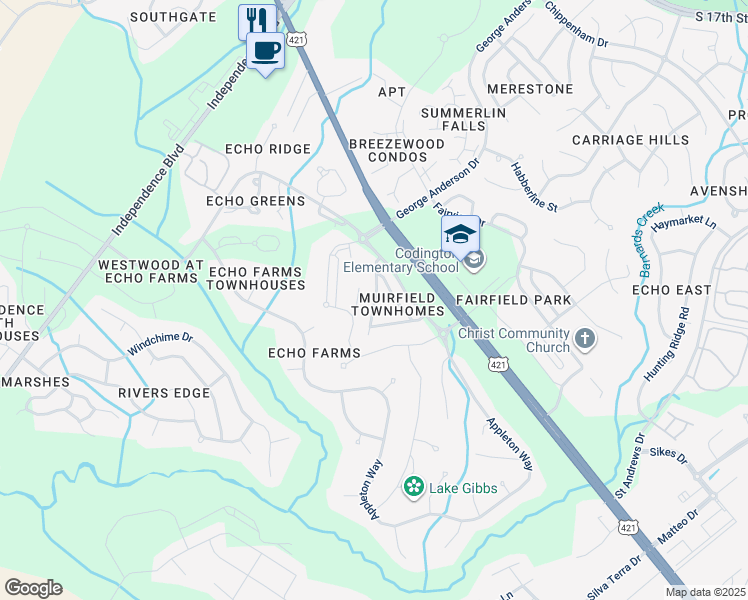 map of restaurants, bars, coffee shops, grocery stores, and more near 4325 Terrington Drive in Wilmington