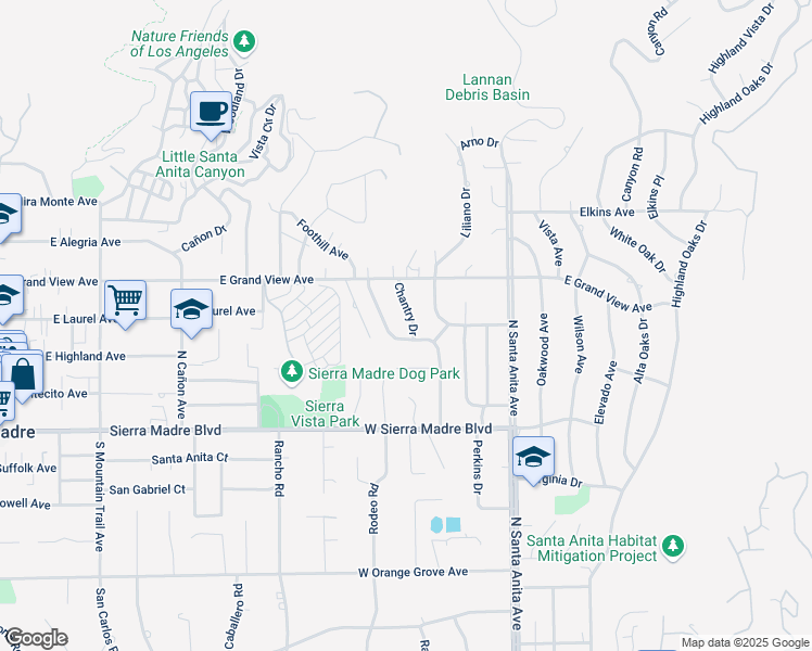 map of restaurants, bars, coffee shops, grocery stores, and more near 1811 Chantry Drive in Arcadia