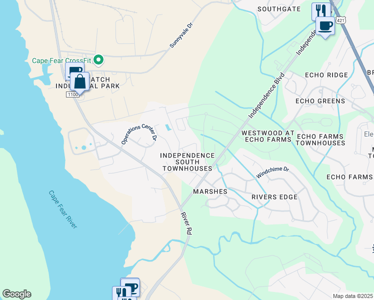 map of restaurants, bars, coffee shops, grocery stores, and more near 325 Hibiscus Way in Wilmington