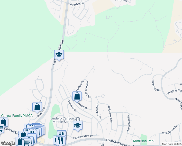 map of restaurants, bars, coffee shops, grocery stores, and more near 6140 Lake Lindero Drive in Agoura Hills