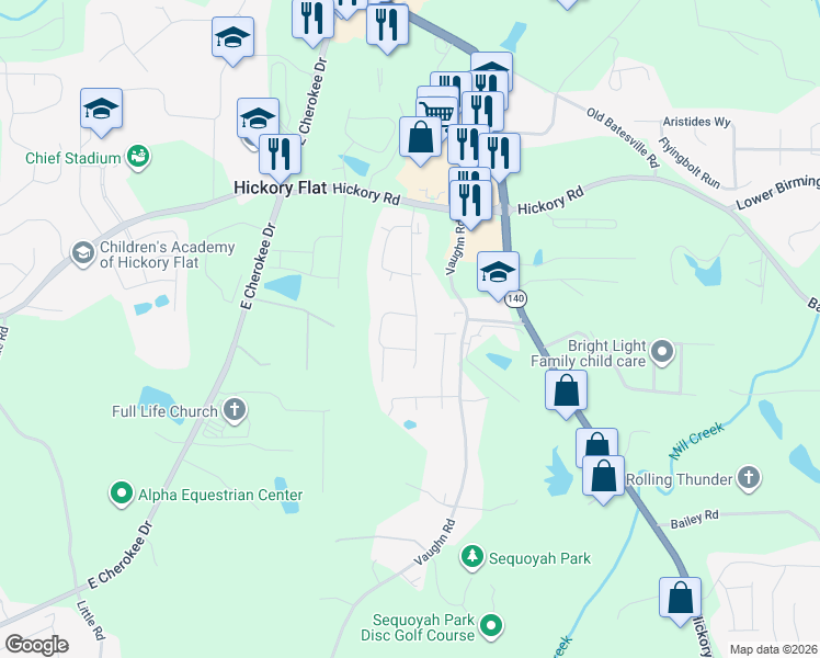 map of restaurants, bars, coffee shops, grocery stores, and more near 166 Owens Farm Lane in Woodstock