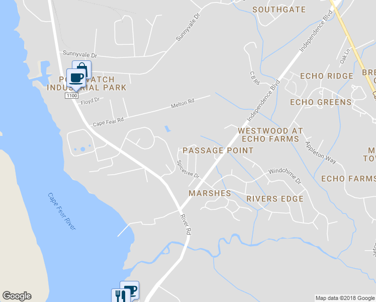 map of restaurants, bars, coffee shops, grocery stores, and more near 321 Hibiscus Way in Wilmington
