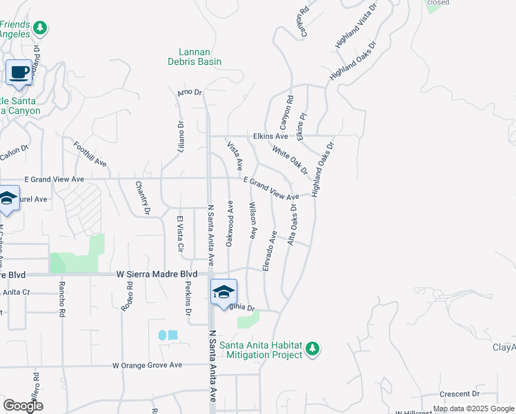 map of restaurants, bars, coffee shops, grocery stores, and more near 1826 Wilson Avenue in Arcadia