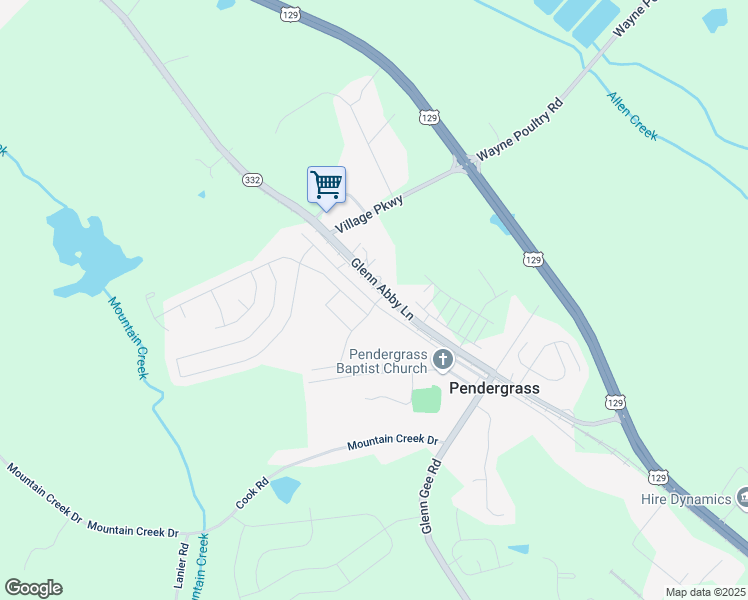 map of restaurants, bars, coffee shops, grocery stores, and more near 300 Park Street in Pendergrass