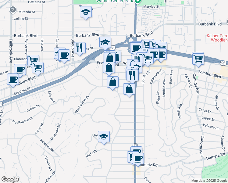 map of restaurants, bars, coffee shops, grocery stores, and more near 5239 San Feliciano Drive in Los Angeles