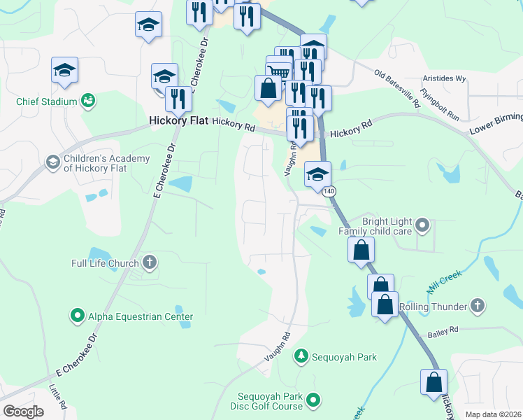 map of restaurants, bars, coffee shops, grocery stores, and more near 166 Owens Farm Lane in Woodstock
