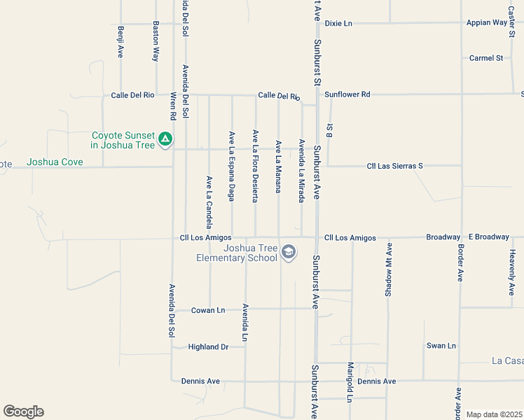 map of restaurants, bars, coffee shops, grocery stores, and more near 4819 Avenue La Flora Desierta in Joshua Tree