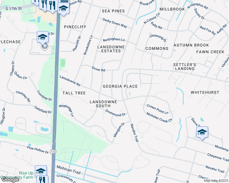 map of restaurants, bars, coffee shops, grocery stores, and more near 106 Chelsea Lane in Wilmington