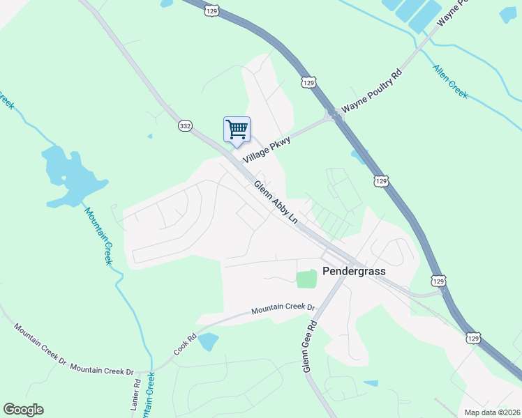 map of restaurants, bars, coffee shops, grocery stores, and more near 300 Park Street in Pendergrass