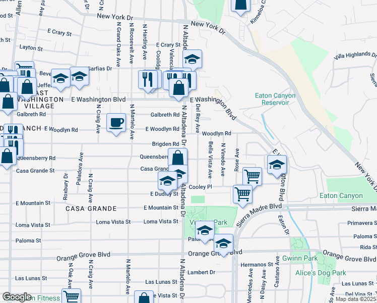 map of restaurants, bars, coffee shops, grocery stores, and more near 1118 North Altadena Drive in Pasadena
