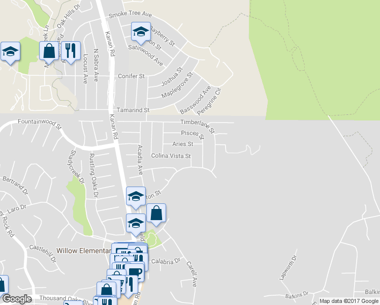 map of restaurants, bars, coffee shops, grocery stores, and more near 28705 Colina Vista Street in Agoura Hills