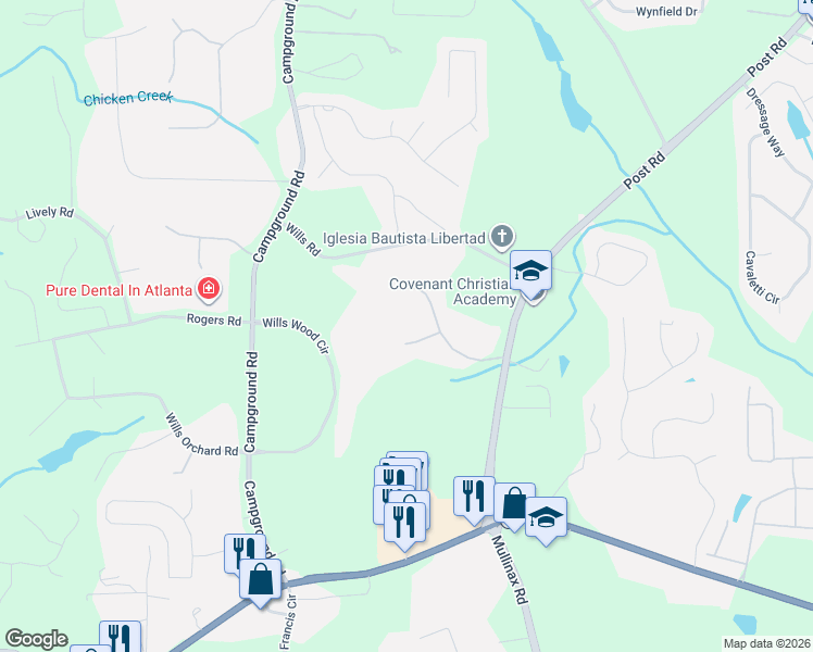 map of restaurants, bars, coffee shops, grocery stores, and more near 7080 Derby Court in Cumming