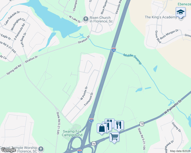 map of restaurants, bars, coffee shops, grocery stores, and more near 3661 Trotwood Dr in Florence