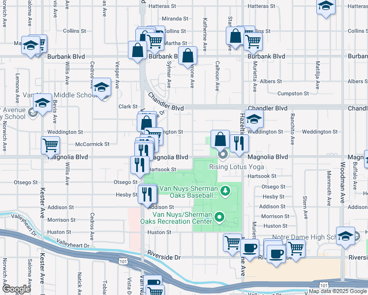 map of restaurants, bars, coffee shops, grocery stores, and more near in Los Angeles