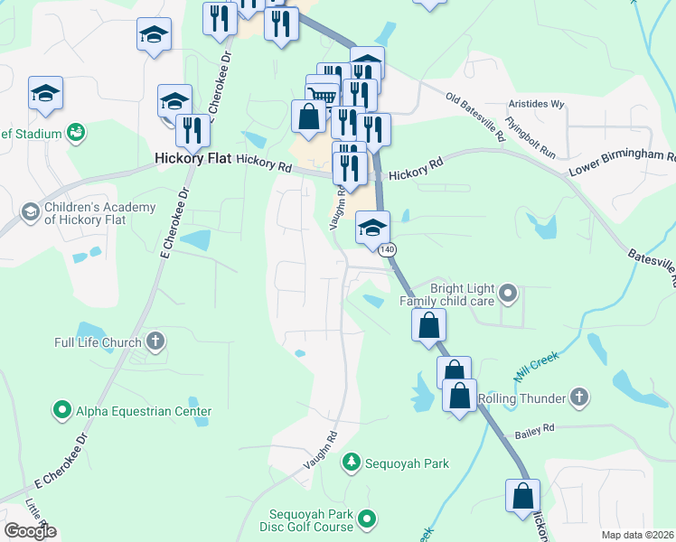 map of restaurants, bars, coffee shops, grocery stores, and more near 300 Hickory Court in Canton