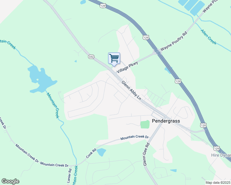 map of restaurants, bars, coffee shops, grocery stores, and more near 300 Park Street in Pendergrass