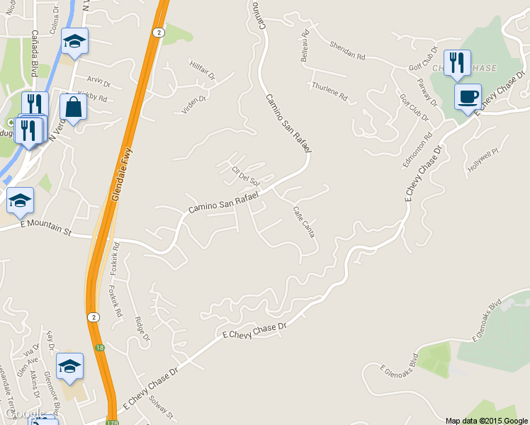 map of restaurants, bars, coffee shops, grocery stores, and more near 1820 Calle Suenos in Glendale