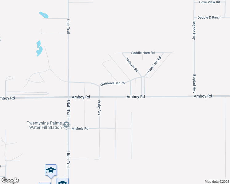 map of restaurants, bars, coffee shops, grocery stores, and more near 74818 Amboy Road in Twentynine Palms