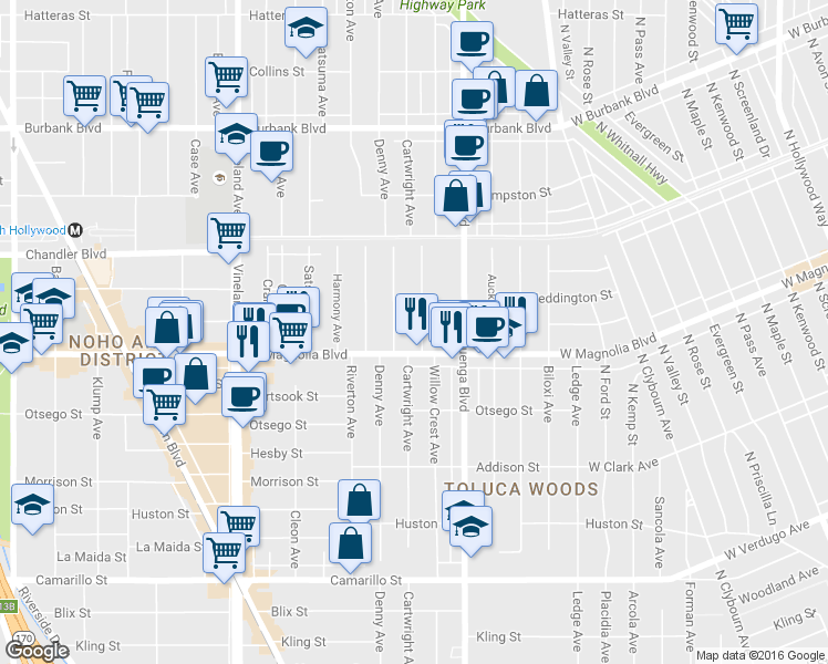map of restaurants, bars, coffee shops, grocery stores, and more near in Los Angeles