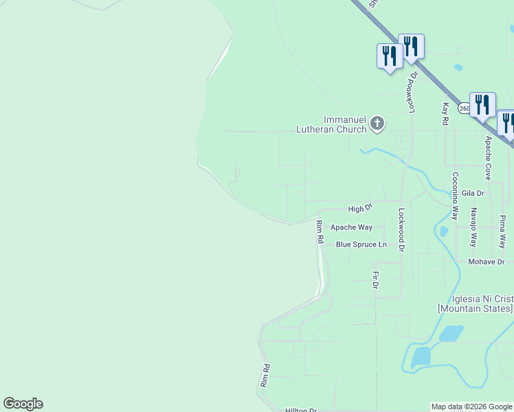 map of restaurants, bars, coffee shops, grocery stores, and more near 5500 High Drive in Navajo County