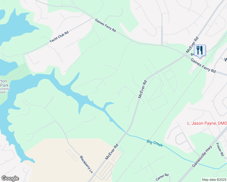 map of restaurants, bars, coffee shops, grocery stores, and more near 6608 Windbrook Way in Flowery Branch