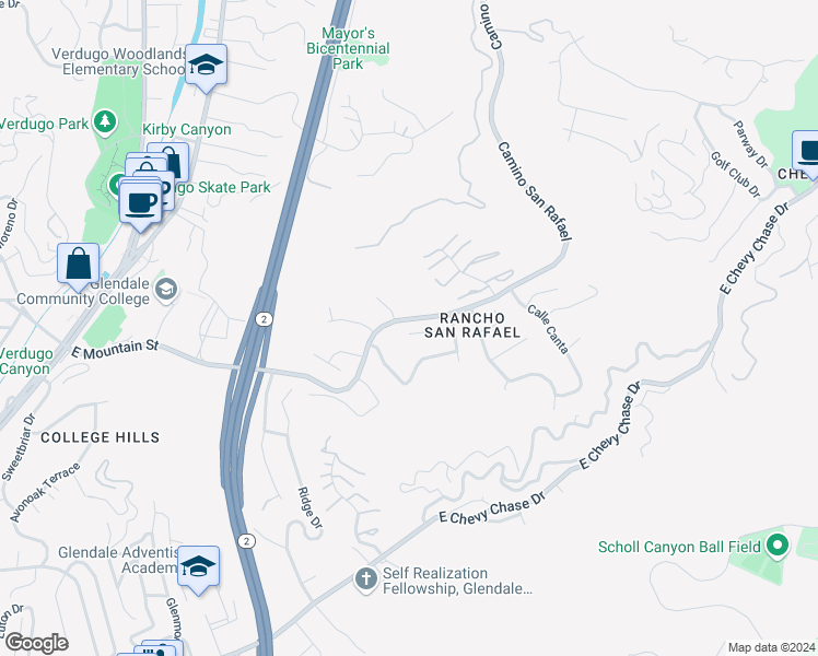 map of restaurants, bars, coffee shops, grocery stores, and more near 936 Calle Simpatico in Glendale