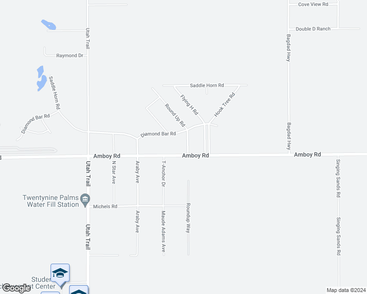 map of restaurants, bars, coffee shops, grocery stores, and more near 4866 Round Up Road in Twentynine Palms