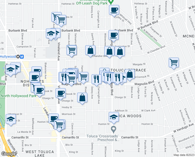 map of restaurants, bars, coffee shops, grocery stores, and more near in Los Angeles