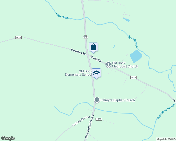map of restaurants, bars, coffee shops, grocery stores, and more near 12406 New Britton Highway East in Whiteville