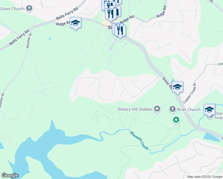 map of restaurants, bars, coffee shops, grocery stores, and more near 1072 Blankets Creek Drive in Canton