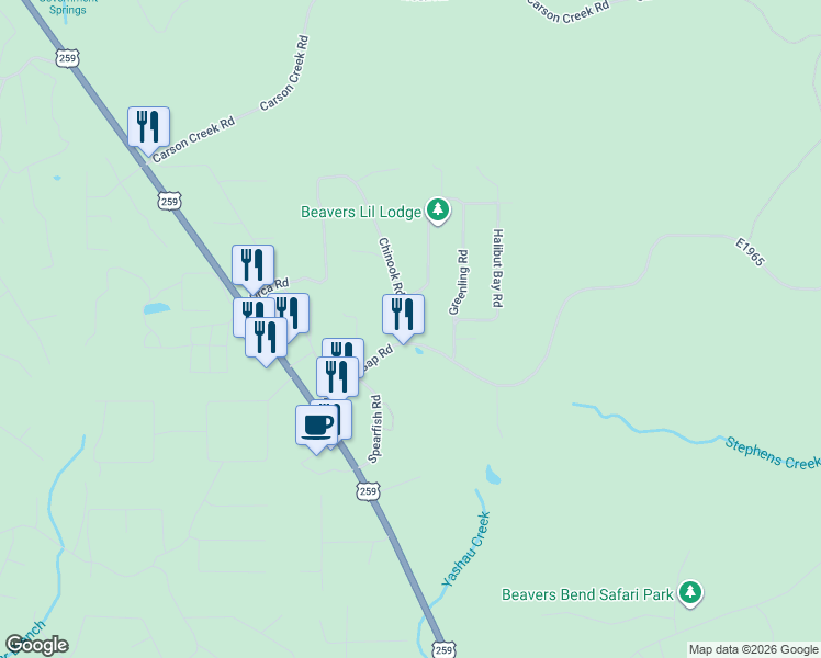 map of restaurants, bars, coffee shops, grocery stores, and more near 229 Stevens Gap Road in Broken Bow