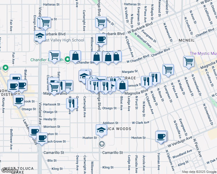 map of restaurants, bars, coffee shops, grocery stores, and more near in Los Angeles
