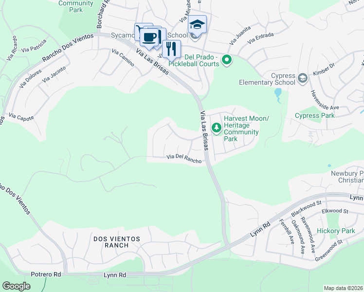 map of restaurants, bars, coffee shops, grocery stores, and more near 683 Via Madera in Thousand Oaks