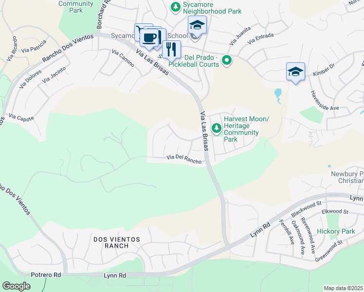 map of restaurants, bars, coffee shops, grocery stores, and more near 683 Via Madera in Thousand Oaks