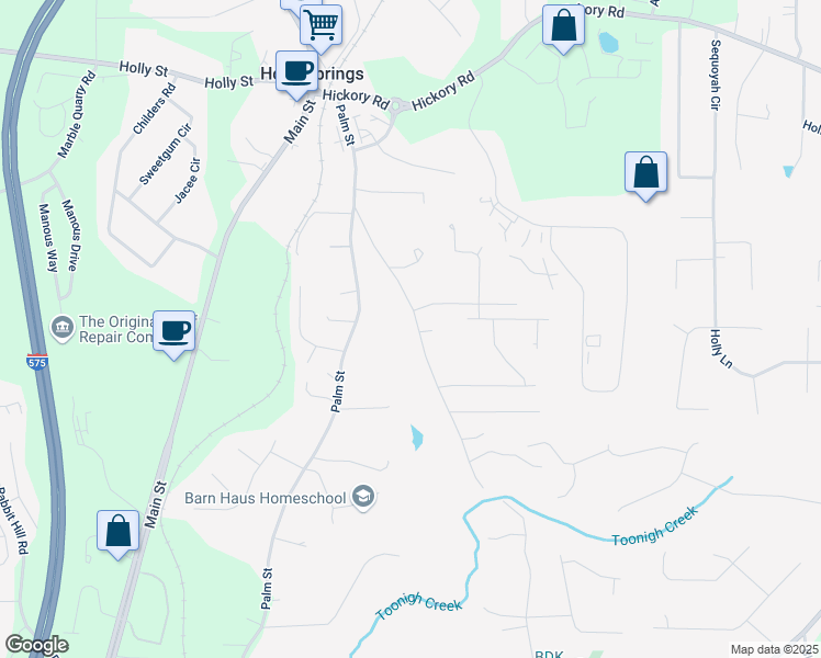 map of restaurants, bars, coffee shops, grocery stores, and more near 334 Old Magnolia Way in Holly Springs