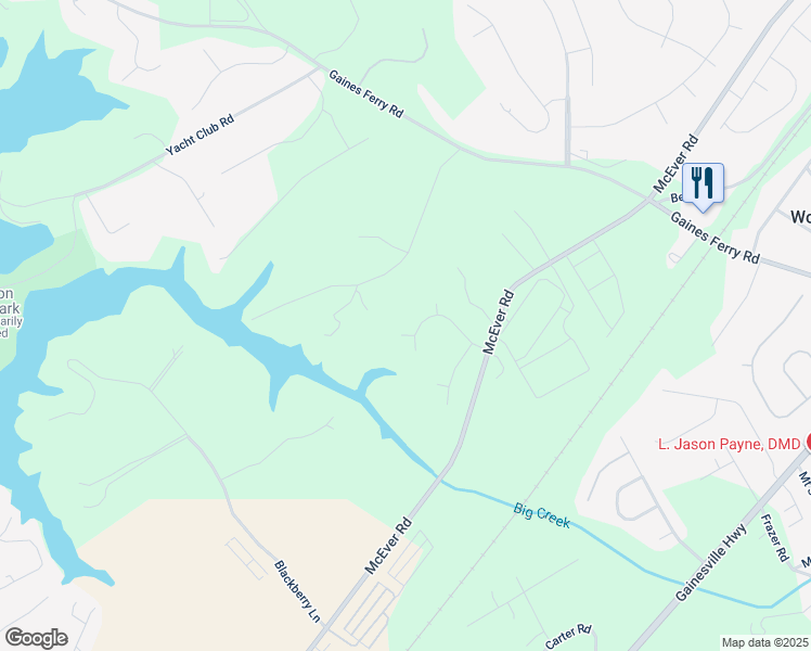 map of restaurants, bars, coffee shops, grocery stores, and more near 6608 Windbrook Way in Flowery Branch