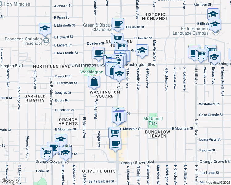 map of restaurants, bars, coffee shops, grocery stores, and more near 1143 North Lake Avenue in Pasadena
