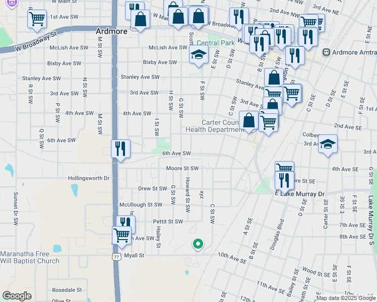 map of restaurants, bars, coffee shops, grocery stores, and more near 535 Frisco Lane in Ardmore