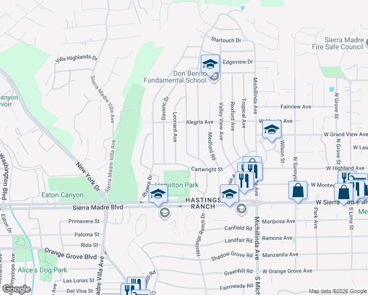 map of restaurants, bars, coffee shops, grocery stores, and more near 1110 Coronet Avenue in Pasadena