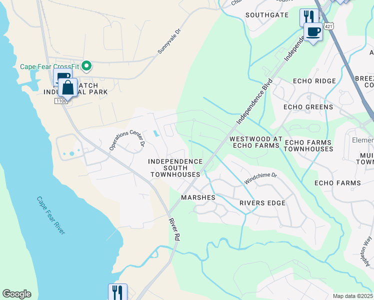 map of restaurants, bars, coffee shops, grocery stores, and more near 242 Hibiscus Way in Wilmington