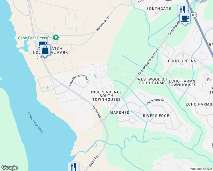map of restaurants, bars, coffee shops, grocery stores, and more near 330 Hibiscus Way in Wilmington
