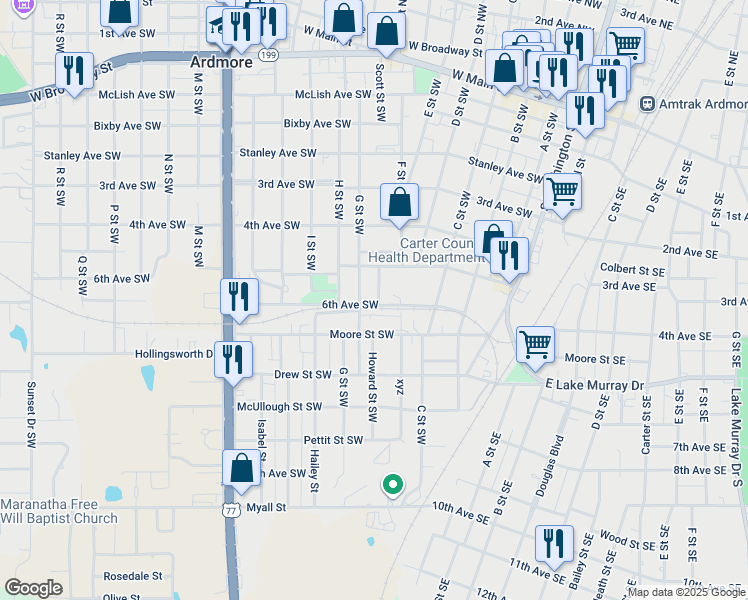 map of restaurants, bars, coffee shops, grocery stores, and more near 535 Frisco Lane in Ardmore