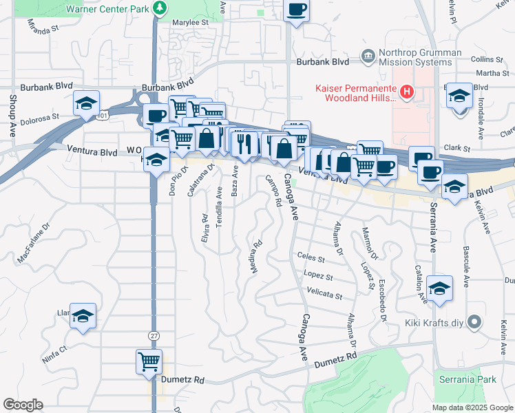map of restaurants, bars, coffee shops, grocery stores, and more near 5291 Darro Road in Los Angeles