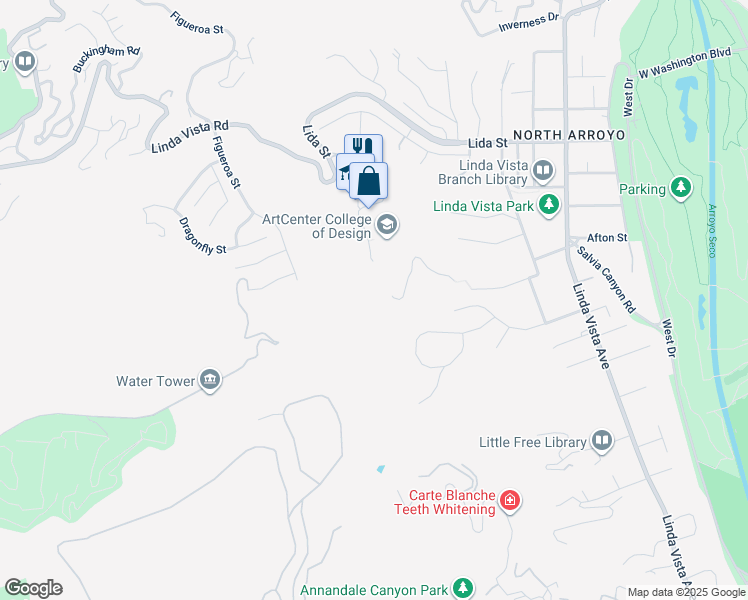 map of restaurants, bars, coffee shops, grocery stores, and more near 1700 Lida Street in Pasadena